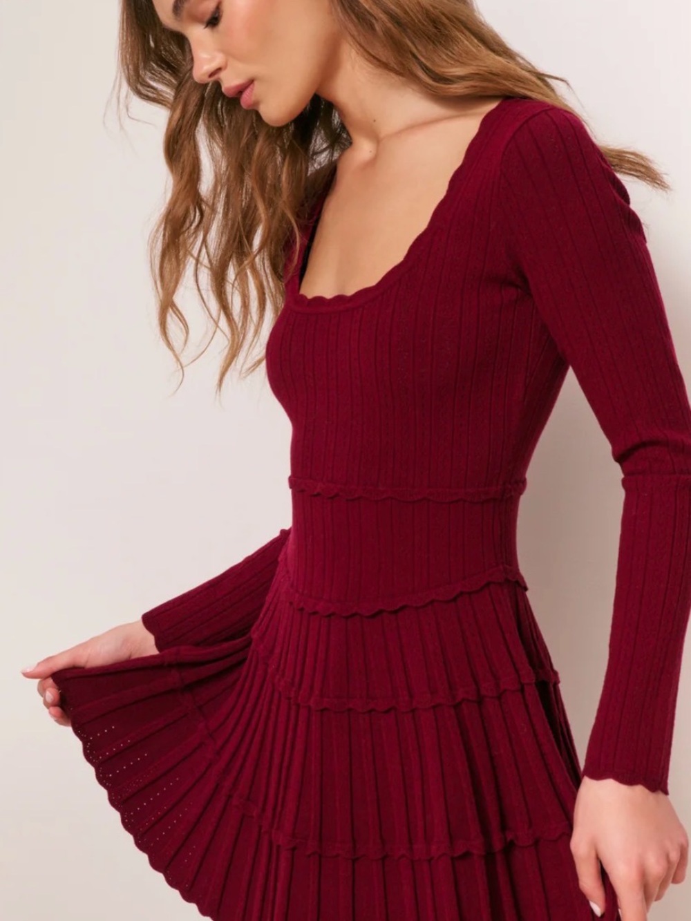 LoveShackFancy Lavender Tiered Stretch Pointelle-knit mini dress - Picture 3 of 7